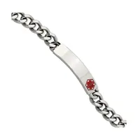 Chisel Stainless Steel Red Enamel Medical Id 9.5" Curb Chain Bracelet