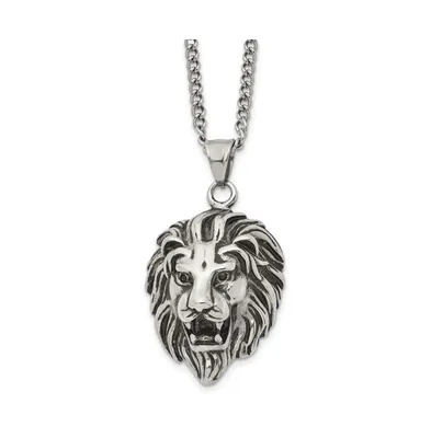 Chisel Antiqued Small Lion Head Pendant Curb Chain Necklace