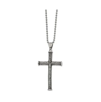 Chisel Antiqued Polished Cross Pendant on a Ball Chain Necklace