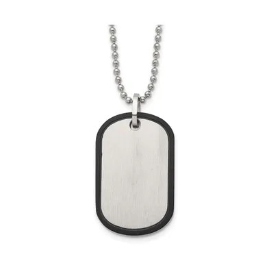 Chisel Brushed Black Ip-plated Edge Dog Tag on a Ball Chain Necklace