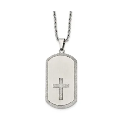 Chisel Brushed Laser Cut Edges and Cross Dog Tag Rope Chain Necklace