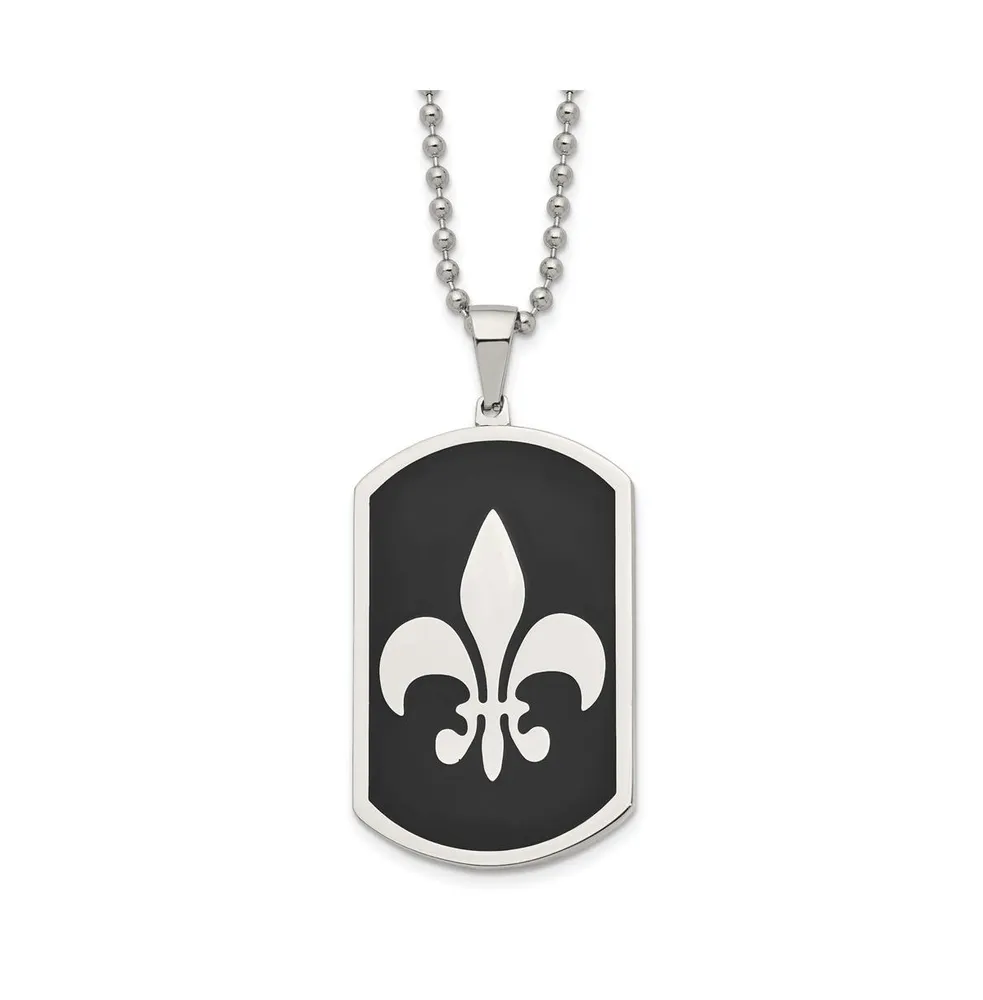 Chisel Black Ip-plated Fleur de lis Dog Tag Ball Chain Necklace