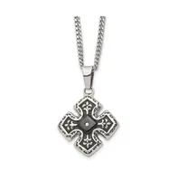 Chisel Black Ip-plated Cz Celtic Cross Pendant Curb Chain Necklace