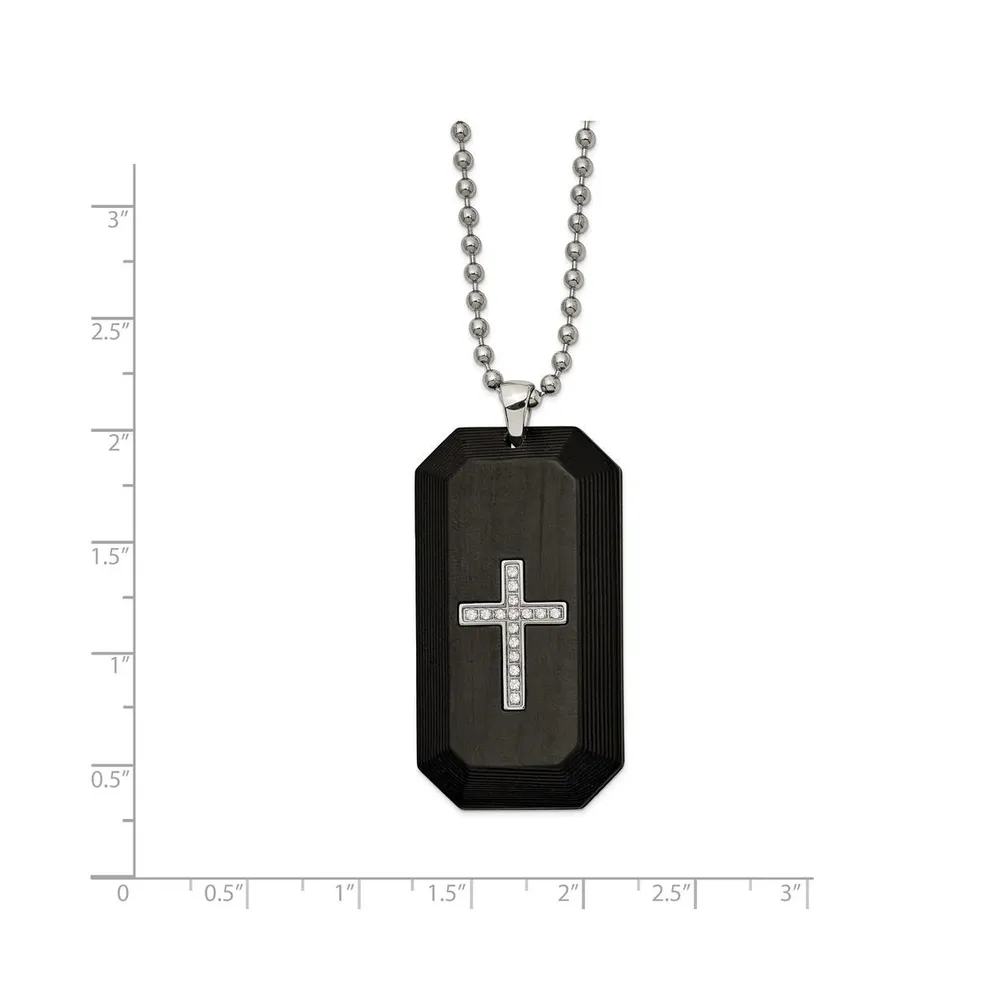 Chisel Solid Carbon Fiber Cz Cross Dog Tag Ball Chain Necklace