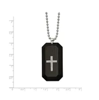 Chisel Solid Carbon Fiber Cz Cross Dog Tag Ball Chain Necklace