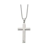 Chisel Brushed Layered Cross Pendant Ball Chain Necklace