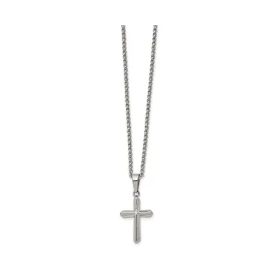 Chisel Polished with Cz Cross Pendant on a Rolo Chain Necklace