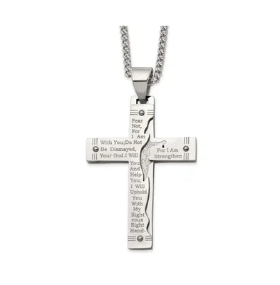 Chisel Etched Isaiah 41:10 Prayer Cross Pendant Curb Chain Necklace