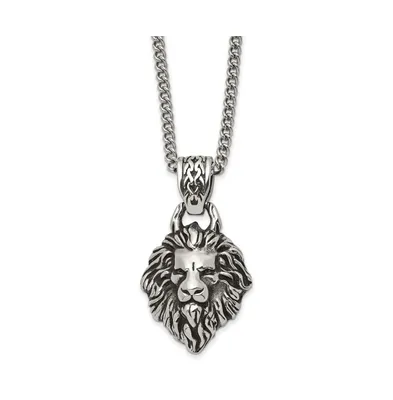 Chisel Antiqued Small Lion Head Swirl Design Pendant Curb Chain Necklace