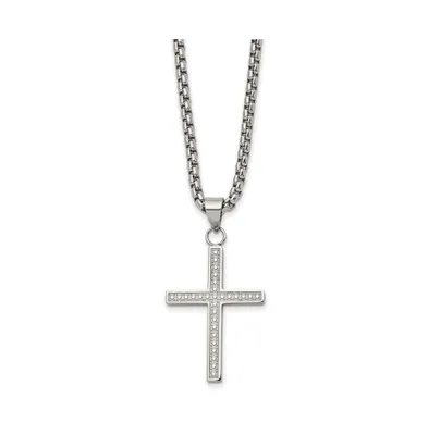 Chisel Stainless Steel Polished Cross Pendant on a Box Chain Necklace
