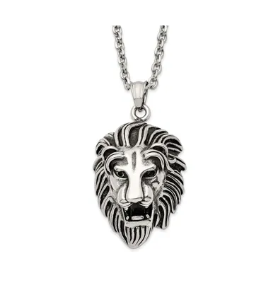 Chisel Antiqued Large Lion's Head Pendant Curb Chain Necklace
