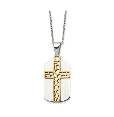 Chisel Yellow Ip-plated 2 Piece Cut Out Cross Dog Tag Cable Chain Necklace