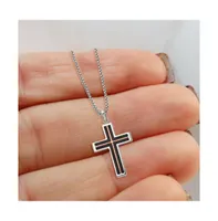 Chisel Brushed Black and Rose Ip-plated Cross Pendant Box Chain Necklace