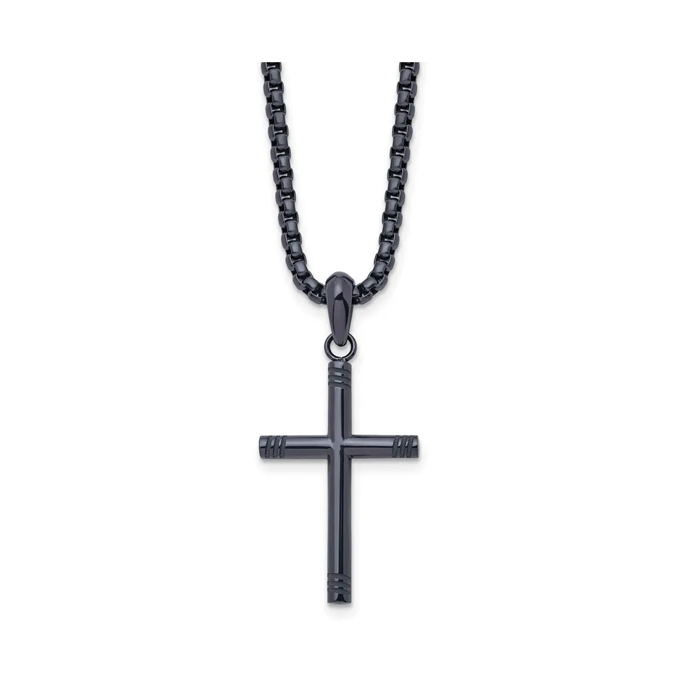Chisel Polished Dark Grey Ip-plated Cross Pendant Box Chain Necklace