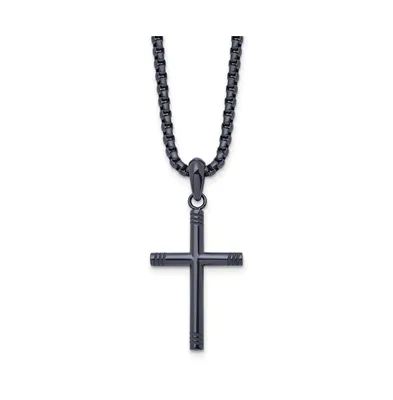 Chisel Polished Dark Grey Ip-plated Cross Pendant Box Chain Necklace