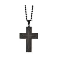 Chisel Solid Black Carbon Fiber Cross Pendant Ball Chain Necklace