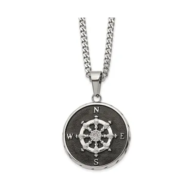 Chisel Polished Black Ip-plated Compass Pendant Curb Chain Necklace