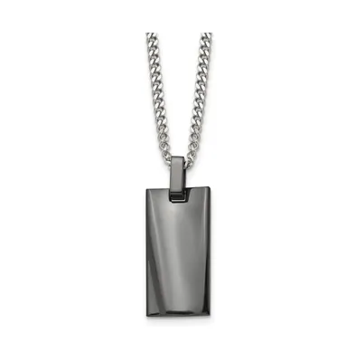 Chisel Polished Black Ip-plated Rectangle Dog Tag Curb Chain Necklace