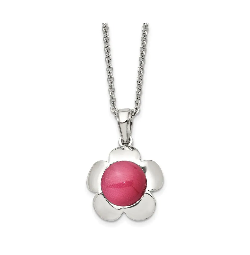 Chisel Flower Pink Cat's Eye Pendant Cable Chain Necklace