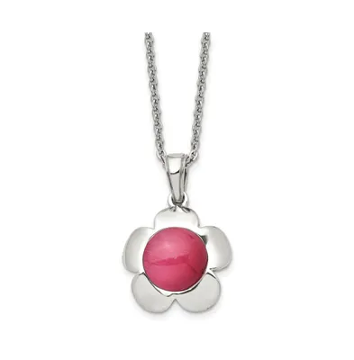 Chisel Flower Pink Cat's Eye Pendant Cable Chain Necklace