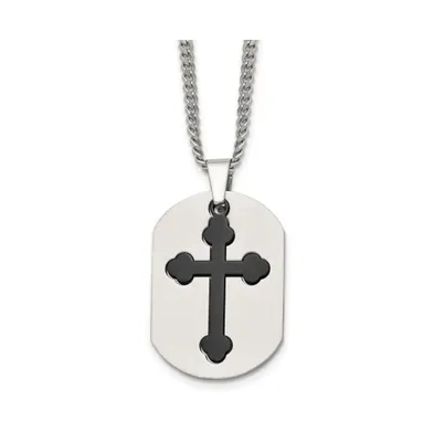 Chisel Brushed Black Ip-plated 2 Piece Cross and Dog Tag Curb Chain Necklace