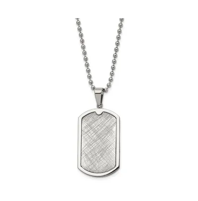 Chisel Stainless Steel Scratch Finish Center Dog Tag Ball Chain Necklace