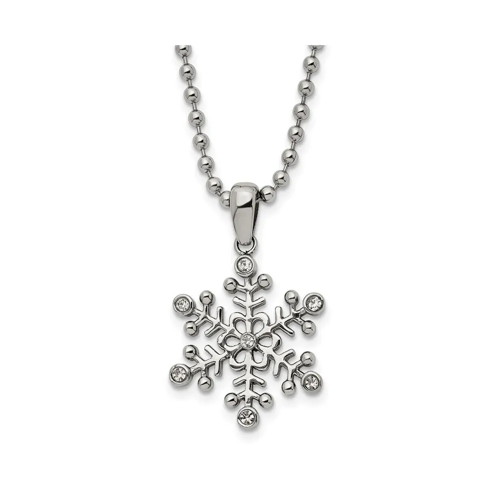 Chisel Polished with Cz Snowflake Pendant on a Ball Chain Necklace