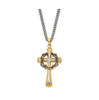 Chisel Brushed Yellow Ip-plated Cz Philippians 4:13 Cross Curb Chain Necklace