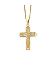 Chisel Yellow Ip-plated Cz Cross Pendant Cable Chain Necklace