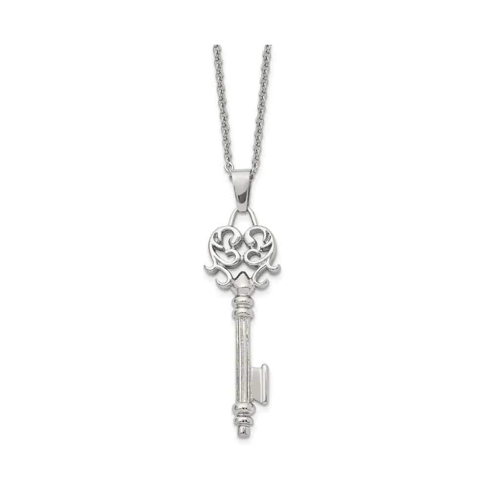 Chisel Polished Heart Key Pendant on a Cable Chain Necklace