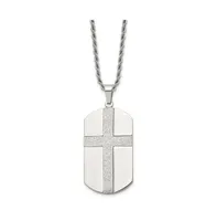 Chisel Polished Laser Cut Cross Dog Tag on a Rope Chain Necklace