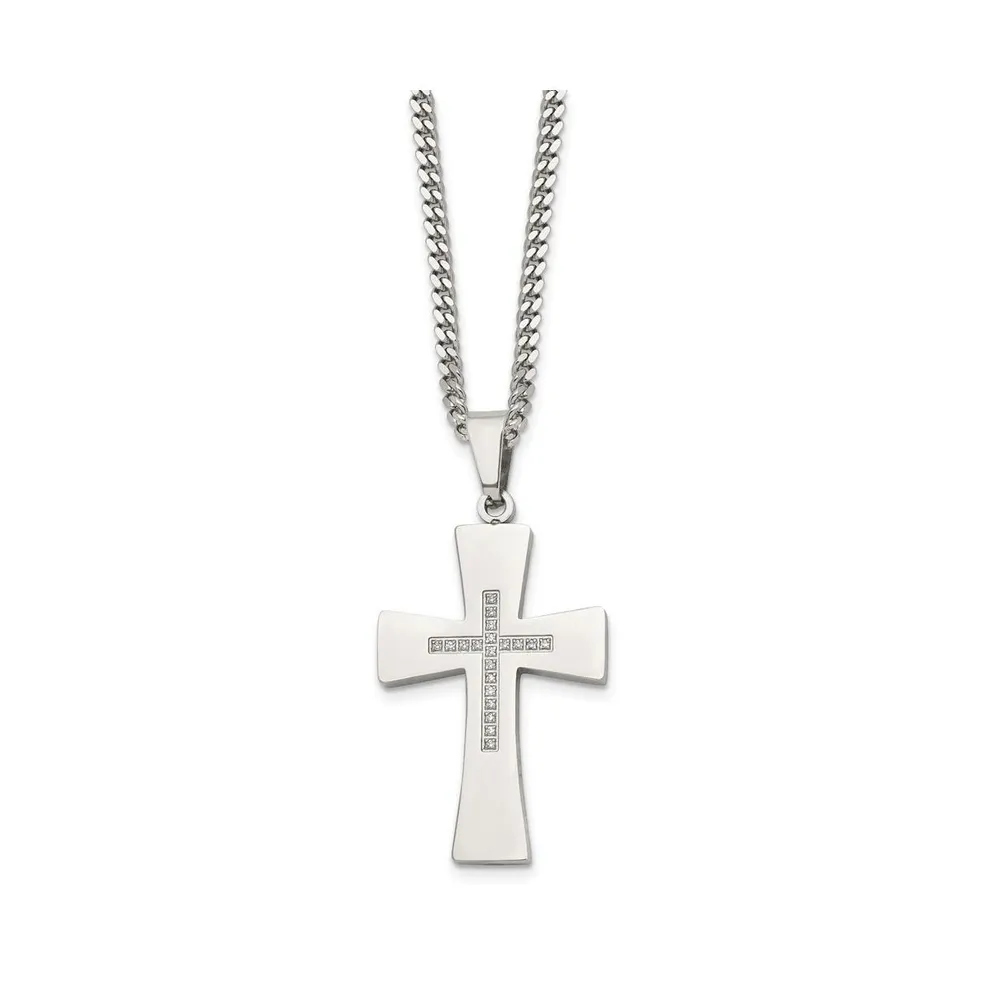 Chisel Polished with Cz Cross Pendant on a Curb Chain Necklace