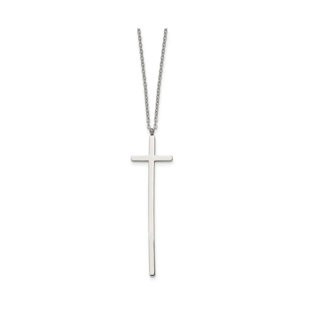 Chisel Polished Long Cross Pendant on a 30 inch Cable Chain Necklace