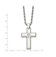 Chisel Polished with Cz Cross Pendant on a Rope Chain Necklace