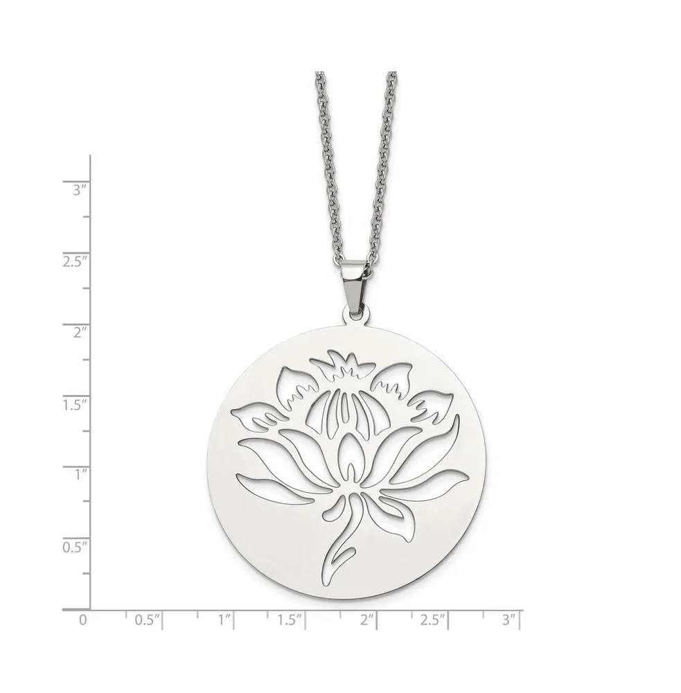 Chisel Polished Flower Cut-out Circle Pendant Cable Chain Necklace