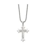 Chisel Polished and Laser Cut Cross Pendant on a Rope Chain Necklace