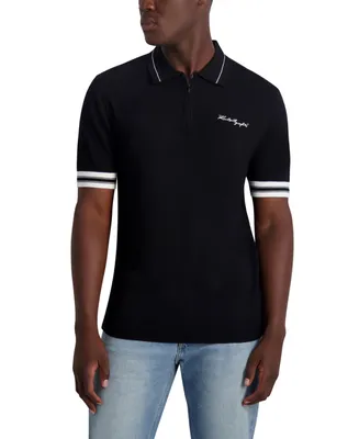 Karl Lagerfeld Paris Men's Contrasting Color Sleeves and Signature Logo Sweater Polo Shirt