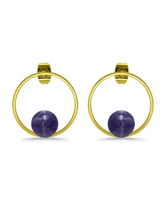 Macy's 14K Gold Plated Multi Genuine Stone Circle Stud Earrings