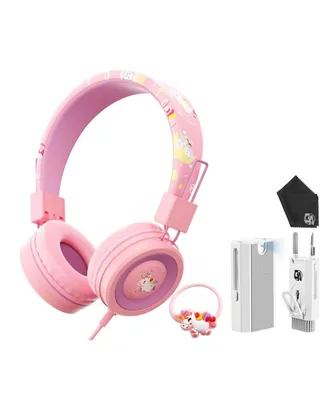 Unicorn Pink Headphones with Microphone, Wired Foldable Girls Headphones.