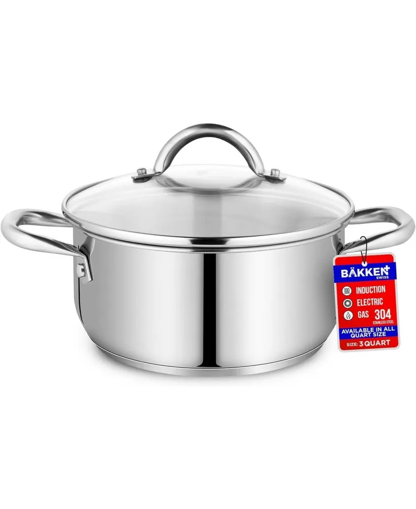 Bakken-Swiss Deluxe 24-Quart Stainless Steel Stockpot w/ Tempered Glass See-Through Lid - Simmering Delicious Soups Stews & Induction Cooking 