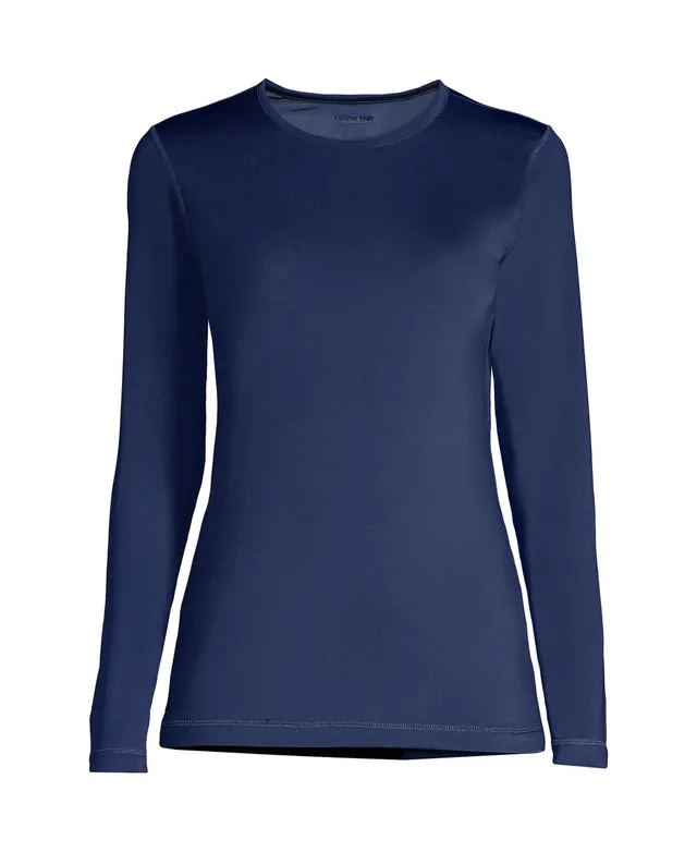 Lands' End Women's Petite Thermaskin Heat Thermal Top Base Layer Long  Underwear Crewneck Shirt