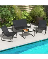 4 Pieces Outdoor Conversation Set with Tempered Glass Coffee Table-Black