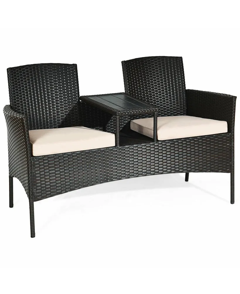 Modern Patio Conversation Set with Built-in Coffee Table and Cushions