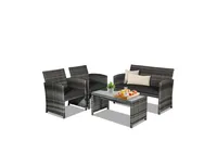 Slickblue 4 Pcs Patio Rattan Furniture Set Top Sofa With Glass Table