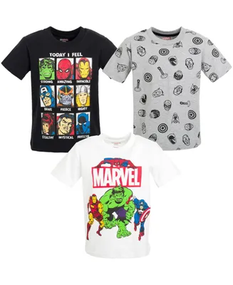 Marvel Avengers Spider-Man Iron Man Thor 3 Pack T-Shirts Toddler to Big Kid - Black