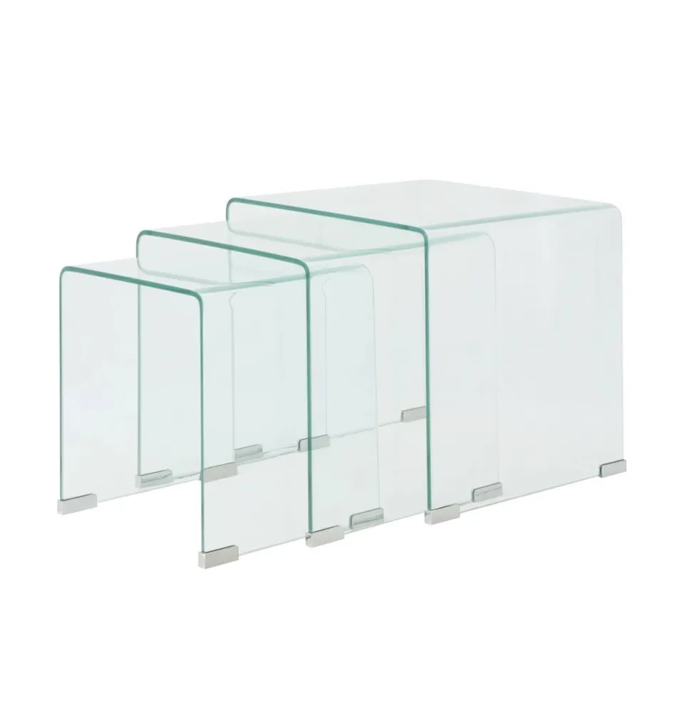 Three Piece Nesting Table Set Tempered Glass Clear