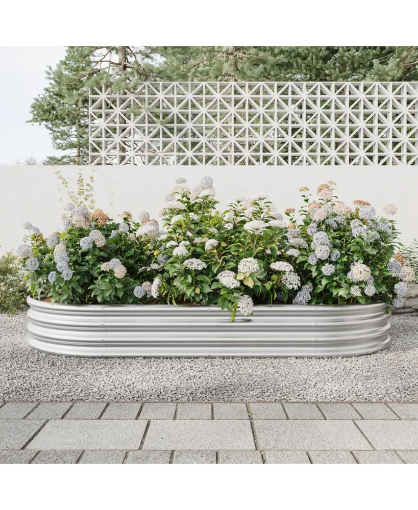 Raised Garden Bed Outdoor, Oval Large Metal Raised Planter Bed for Plants, Vegetables, and Flowers - Silver