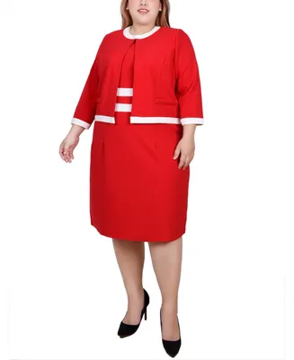 Ny Collection Plus Size Elbow Sleeve Colorblocked Dress, 2 Piece Set