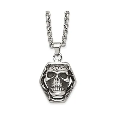 Chisel Antiqued and Polished Skull Pendant on a Cable Chain Necklace