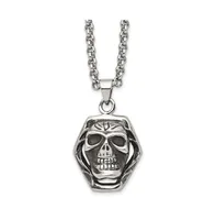 Chisel Antiqued and Polished Skull Pendant on a Cable Chain Necklace